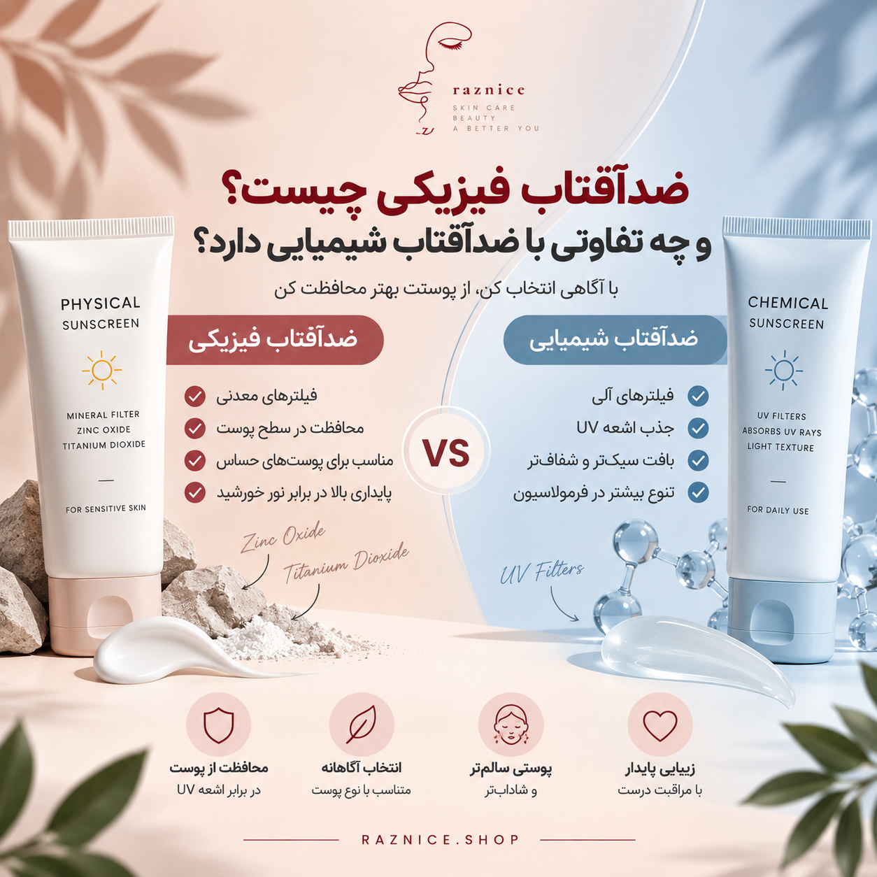 تفاوت ضدآفتاب فیزیکی و شیمیایی و نحوه محافظت در برابر اشعه UV